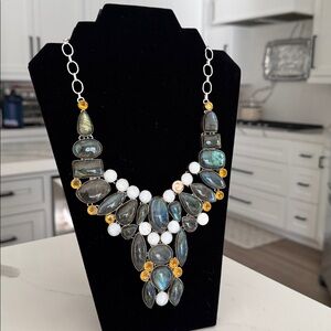 Statement Necklace 925 Silver Elegant Multi-Stone Necklace
